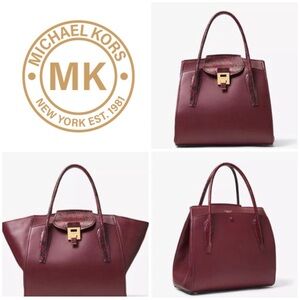 Michael Kors Bancroft Large Calfskin Leather and Snakeskin Satchel